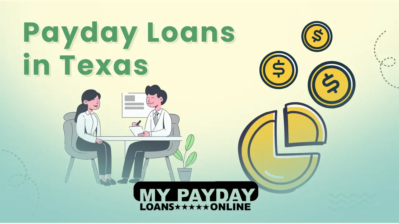 Illustration of Texas payday loans online process showing quick approval and repayment terms for financial emergencies.